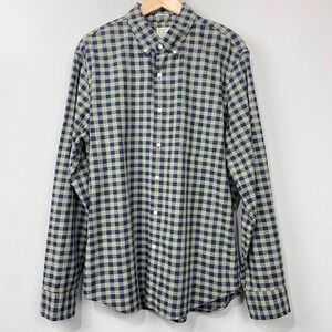 J.Crew‎ Stretch Secret Wash Shirt Sz L Slim Green Navy Gingham Check Long Sleeve
